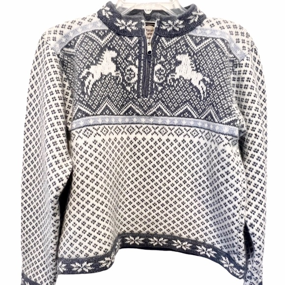 Planet Earth Sweaters Soft Peruvian Blue and White Hand Knit Sweater Sz S - Picture 5 of 5